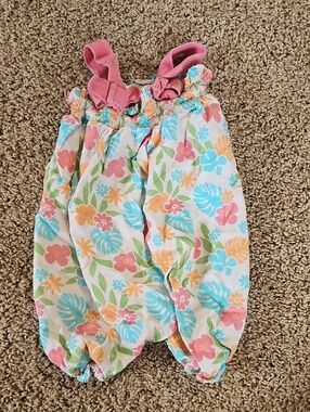 Girls Floral Bubble Romper with Pink Straps